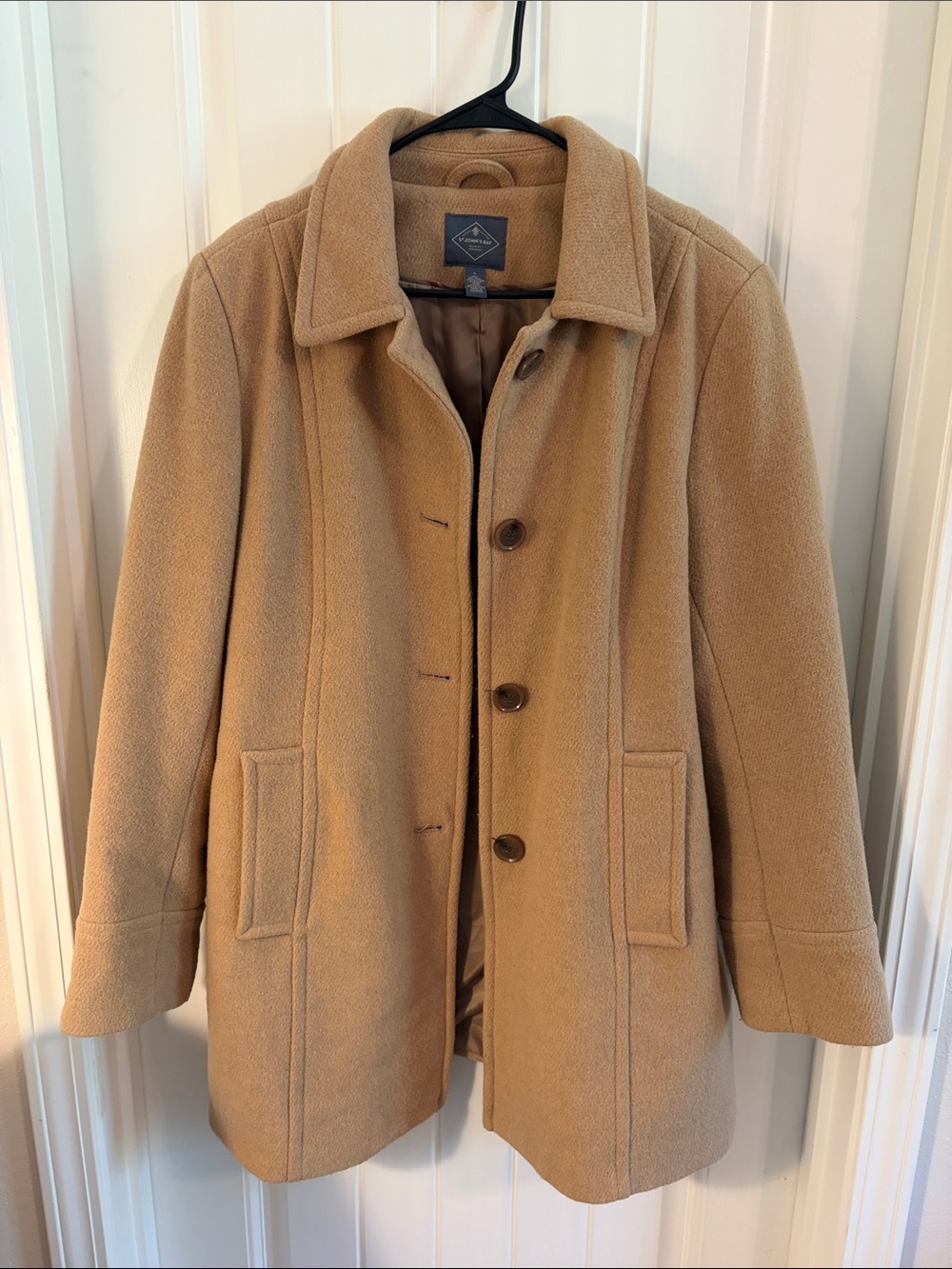 St. John's Bay Camel Button-Front Wool-Blend Pea Coat women’s L